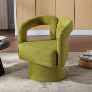 Draaibare fauteuil in tonvorm met lusvormige stof – Voor woonkamer, slaapkamer of kantoor – Olijfkleur