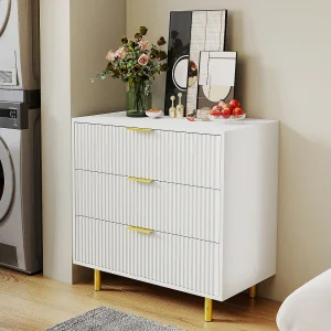 Commode met 3 lades, wit en goud, 80x40x72 cm Commode met 3 lades, wit en goud, 80x40x72 cm