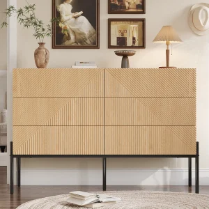 Commode met structuur en 6 lades – Voor woon- en eetkamers – Houtkleur Commode met structuur en 6 lades – Voor woon- en eetkamers – Houtkleur
