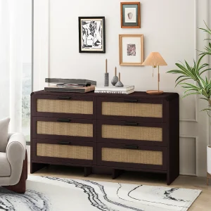 Commode met 6 lades in roodbruin rotan – Voor slaap- en woonkamer