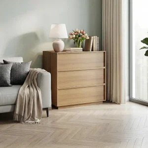 Commode met 3 lades voor de woonkamer, slaapkamer of hal – Eikenkleur 80x48x78 cm Commode met 3 lades voor de woonkamer, slaapkamer of hal – Eikenkleur 80x48x78 cm