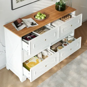 Commode met 6 laden, 120 x 40 x 76 cm – Wit en hout