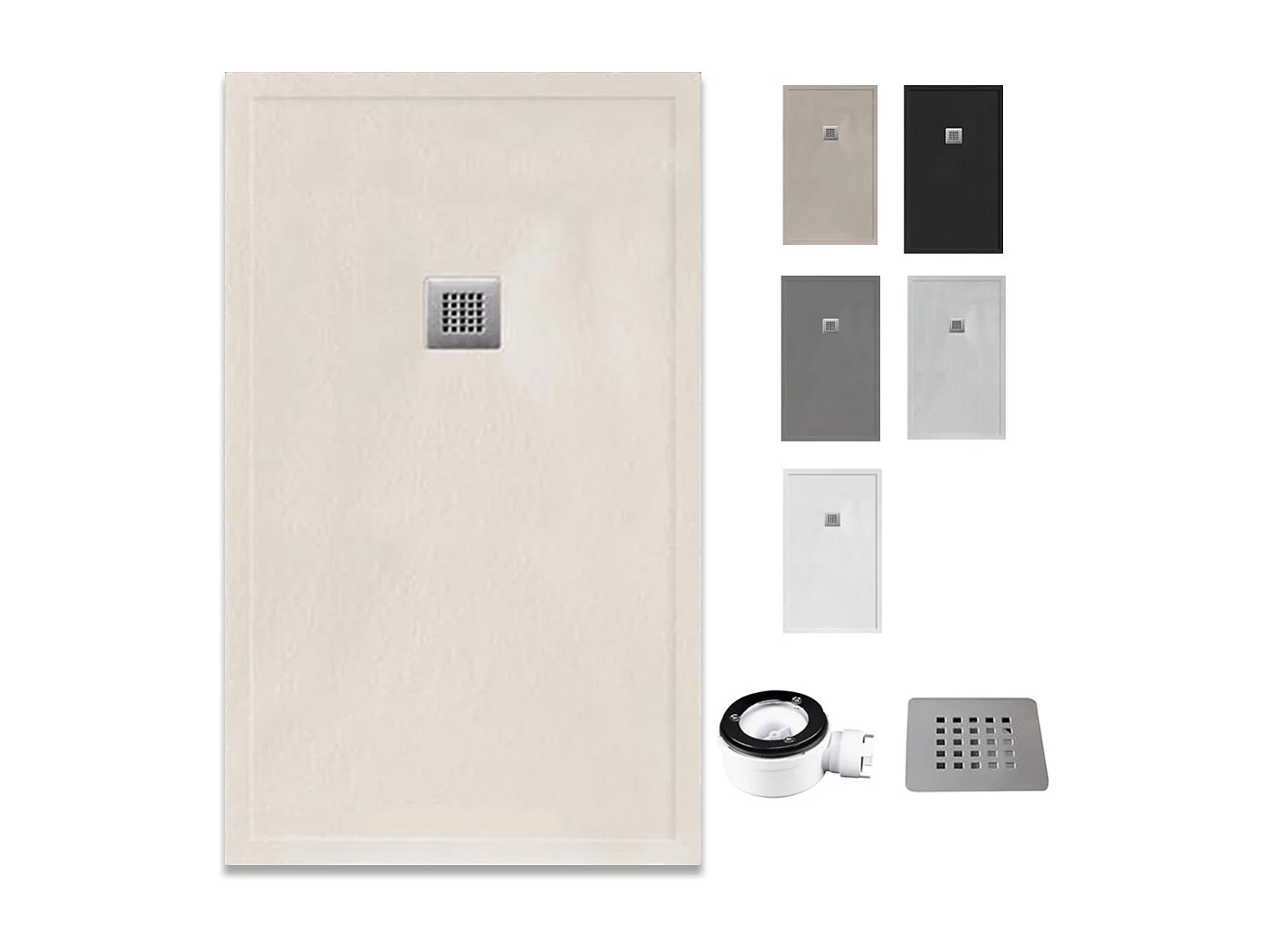 Douchebak van antislip hars | Inclusief afvoerventiel en rooster | Kleur | Beige | 90 X 150 cm