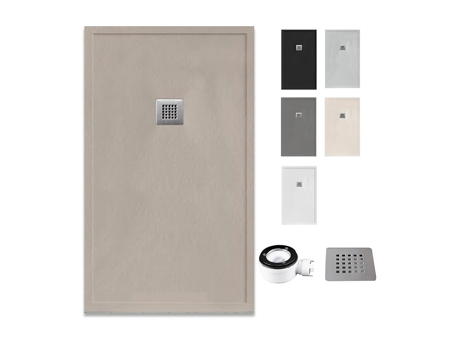 Douchebak van antislip hars | Inclusief afvoerventiel en rooster | Kleur | Moka | 80 X 170 cm