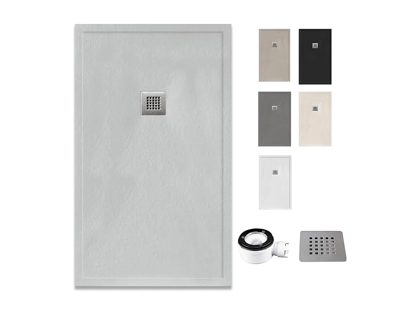 Douchebak van antislip hars | Inclusief afvoerventiel en rooster | Kleur | Parelgrijs | 70 X 100 cm