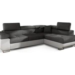 Converteerbare hoekbank in kunstleer en stof met opklapbare hoofdsteunen – Marka Collection-Kleur Wit/donkergrijs-juiste hoek Converteerbare hoekbank in kunstleer en stof met opklapbare hoofdsteunen – Marka Collection-Kleur Wit/donkergrijs-juiste hoek