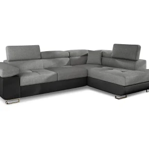 Converteerbare hoekbank in kunstleer en stof met opklapbare hoofdsteunen – Marka Collection-Kleur Zwart/donkergrijs-juiste hoek Converteerbare hoekbank in kunstleer en stof met opklapbare hoofdsteunen – Marka Collection-Kleur Zwart/donkergrijs-juiste hoek
