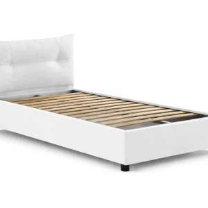 Daais eenpersoonsbed, Opbergbed met stoffen bekleding, 100% Made in Italy, Opening aan de voorkant, geschikt voor matras van 80×190 cm, Wit
