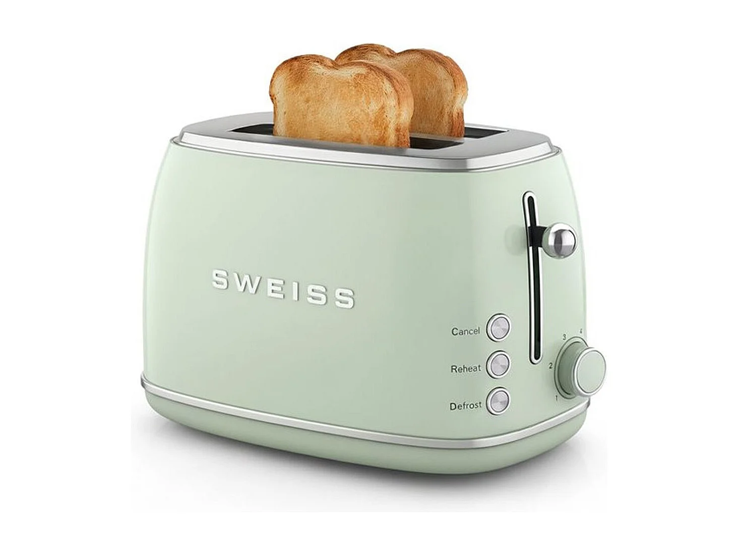 Broodrooster SWEISS GRS7 Vintage Groen 2 Sleuven 850W met Thermostaat 6 Niveaus en Ontdooifuncties