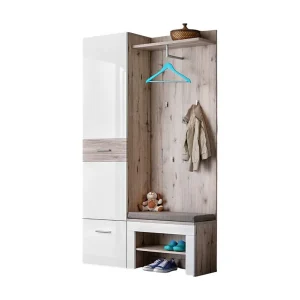 Meubel voor de hal design uit de ONYX-collectie 1 in eiken en witte kleur