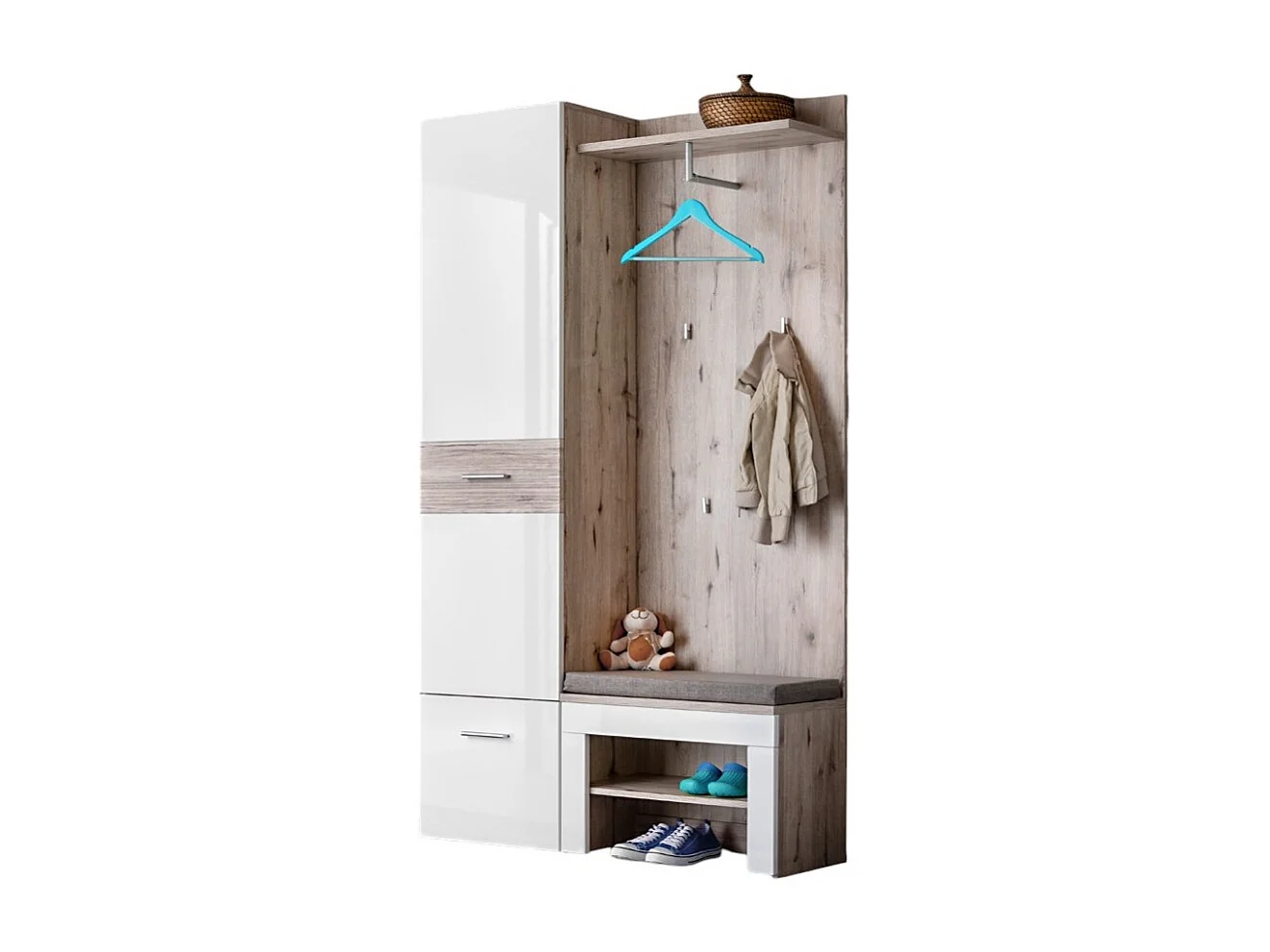 Meubel voor de hal design uit de ONYX-collectie 1 in eiken en witte kleur