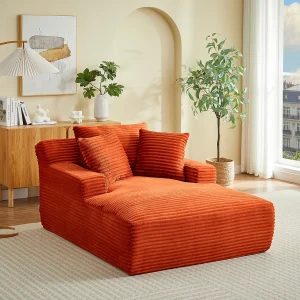Chaise longue in grof ribfluweel terracotta DONILIA