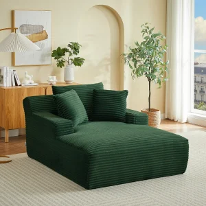 Chaise longue in grof ribfluweel groen DONILIA
