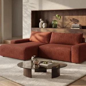 Slaapbank met linkse hoek in terracotta stof met textuur DAVISO Slaapbank met linkse hoek in terracotta stof met textuur DAVISO