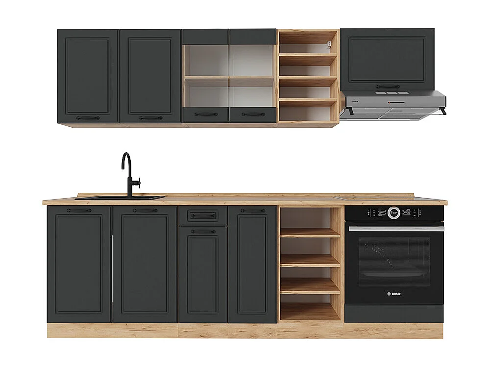 Complete keukeneenheid antraciet landhuis/gouden eik 240x60x81.6 r-line