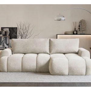 Converteerbare hoekbank – crème bouclé – rechterkant – OMBO MINI Converteerbare hoekbank – crème bouclé – rechterkant – OMBO MINI