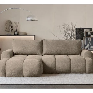 Converteerbare hoekbank – donkerbeige bouclé – linkerkant – OMBO MINI Converteerbare hoekbank – donkerbeige bouclé – linkerkant – OMBO MINI