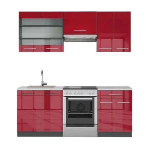 Complete keukeneenheid bordeaux hoogglans/antraciet 200x60x81.6 fame-line Complete keukeneenheid bordeaux hoogglans/antraciet 200x60x81.6 fame-line