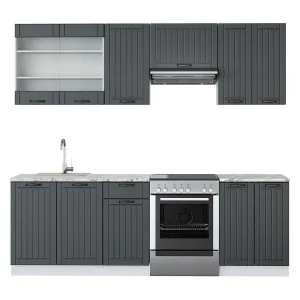 Complete keukeneenheid antraciet landhuis/wit 240x60x81.6 fame-line Complete keukeneenheid antraciet landhuis/wit 240x60x81.6 fame-line
