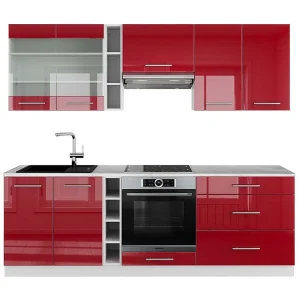 Complete keukeneenheid bordeaux hoogglans/wit 235x60x81.6 fame-line
