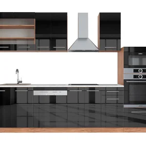 Complete keukeneenheid antraciet hoogglans/goud eiken 300x60x81.6 fame-line Complete keukeneenheid antraciet hoogglans/goud eiken 300x60x81.6 fame-line