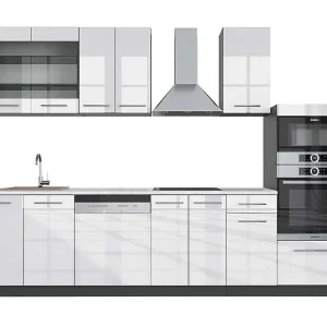 Complete keukeneenheid wit hoogglans/antraciet 300x60x81.6 fame-line Complete keukeneenheid wit hoogglans/antraciet 300x60x81.6 fame-line