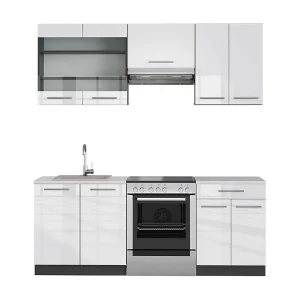 Complete keukeneenheid wit hoogglans/antraciet 200x60x81.6 fame-line Complete keukeneenheid wit hoogglans/antraciet 200x60x81.6 fame-line