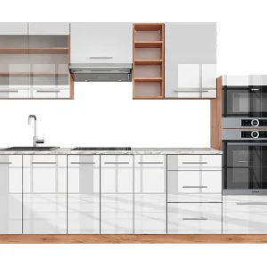 Complete keukeneenheid wit hoogglans/goud power eiken 280x60x81.6 fame-line Complete keukeneenheid wit hoogglans/goud power eiken 280x60x81.6 fame-line