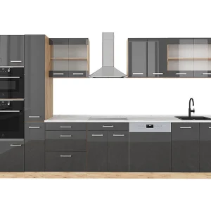 Complete keukeneenheid antraciet hoogglans/goud eiken 350x60x81.6 r-line Complete keukeneenheid antraciet hoogglans/goud eiken 350x60x81.6 r-line