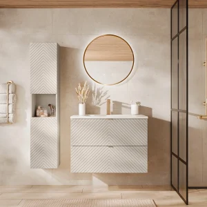 Badkamermeubel met inbouwwastafel en kolomkast, beige, 80 cm, DORIONI