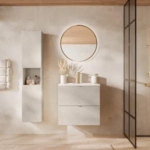 Badkamermeubel met inbouwwastafel en kolomkast, beige, 60 cm, DORIONI