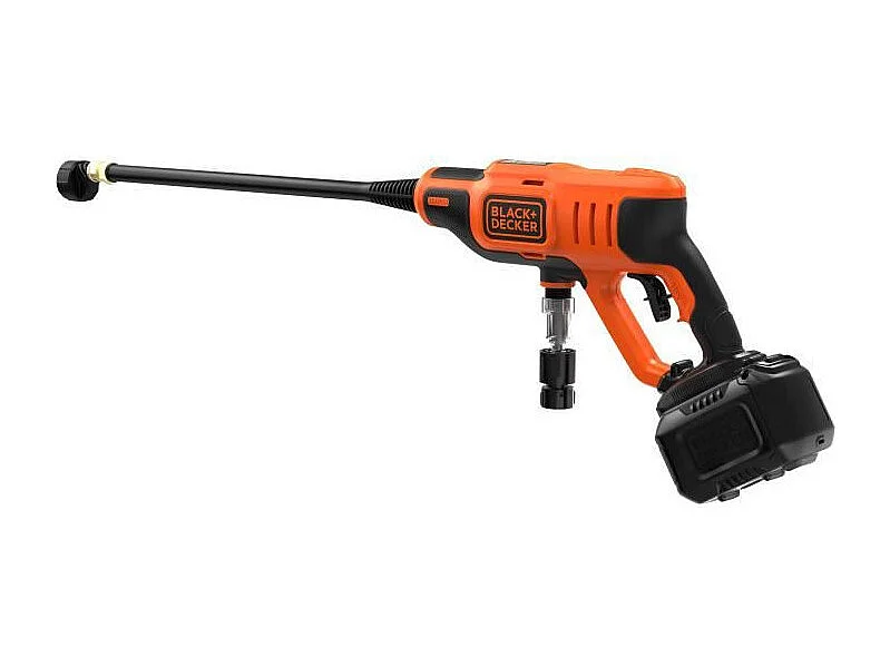Draadloze hogedrukreiniger BLACK+DECKER 18V 24 bar met 2Ah lithiumbatterij en complete accessoires
