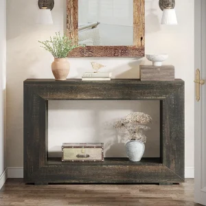Consoletafel van 120 cm, bijzettafel met opbergruimte, moderne haltafel in zwart Consoletafel van 120 cm, bijzettafel met opbergruimte, moderne haltafel in zwart