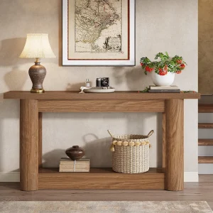 Consoletafel 160 cm, 2 lagen lang, haltafel met opbergruimte, rustiek bruin