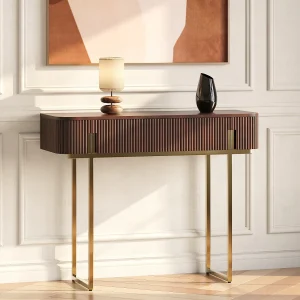 Sidetable met 1 lade in mangohout en verguld metaal – Donker naturel – DOLIYA van Maison Céphy Sidetable met 1 lade in mangohout en verguld metaal – Donker naturel – DOLIYA van Maison Céphy