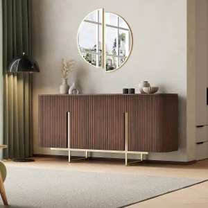 Dressoir met 4 deuren in mangohout en goudkleurig metaal – Donker naturel – DOLIYA van Maison Céphy Dressoir met 4 deuren in mangohout en goudkleurig metaal – Donker naturel – DOLIYA van Maison Céphy