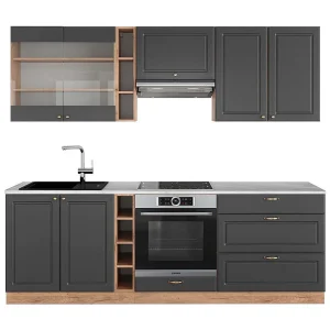 Complete keukeneenheid antraciet landhuis/goud kraft eik 235x60x81.6 fame-line