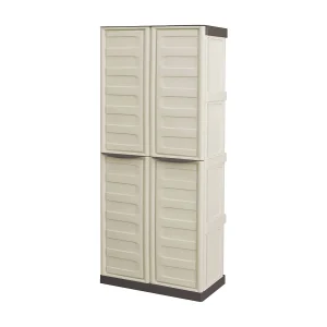 Daldegan buitengarderobe, Multifunctionele balkongarderobe, 2-deurs bezemkast, 100% Made in Italy, 70x47h178 cm, Beige en Bruin, Gestreepte afwerking Daldegan buitengarderobe, Multifunctionele balkongarderobe, 2-deurs bezemkast, 100% Made in Italy, 70x47h178 cm, Beige en Bruin, Gestreepte afwerking