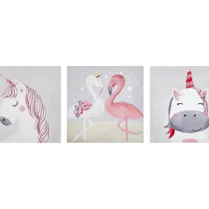 Canvasprint set van 3 dierenmotief grijs en roze TIMIA Canvasprint set van 3 dierenmotief grijs en roze TIMIA