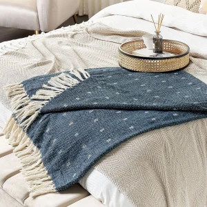 Plaid TAARI Katoen 130 x 170 cm Blauwgroen Plaid TAARI Katoen 130 x 170 cm Blauwgroen