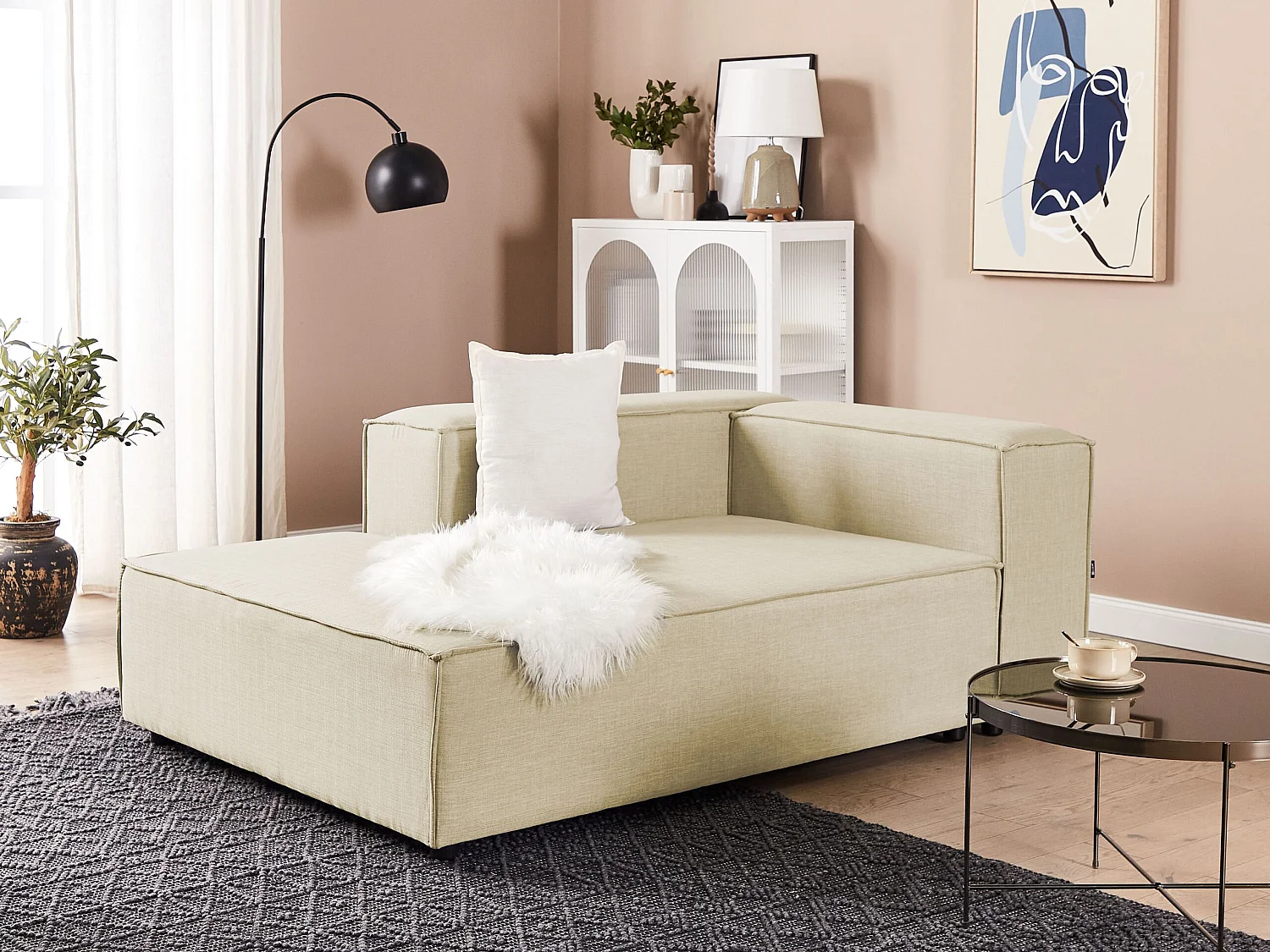 Chaise longue linnen beige rechtszijdig APRICA