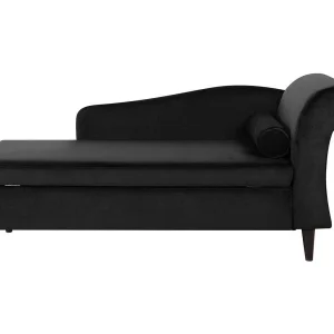 Chaise longue fluweel zwart rechtszijdig LUIRO