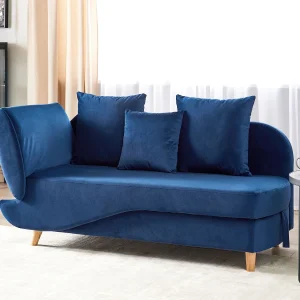 Chaise longue fluweel blauw linkszijdig MERI II Chaise longue fluweel blauw linkszijdig MERI II