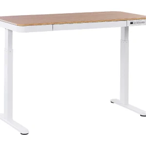 Bureau elektrisch verstelbaar met USB-poort lichthout/wit 120 x 60 cm KENLY Bureau elektrisch verstelbaar met USB-poort lichthout/wit 120 x 60 cm KENLY