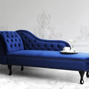 Chaise longue fluweel blauw linkszijdig NIMES Chaise longue fluweel blauw linkszijdig NIMES
