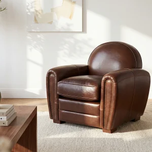 Clubfauteuil van leer met lived-in aspect BAUDOIN – bruin