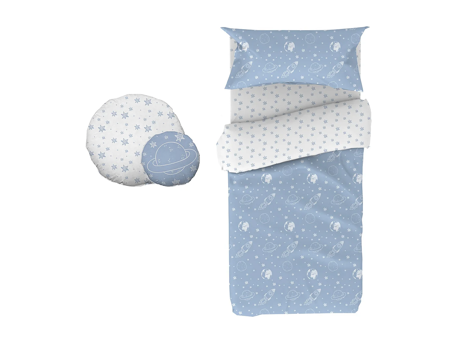 Dekbedovertrek set 3-delig + kussens katoen blauw 90x190cm