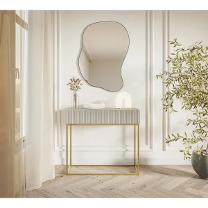 Consoletafel – 90 cm – taupe (grijsbeige) met gouden poten – VELDIO Consoletafel – 90 cm – taupe (grijsbeige) met gouden poten – VELDIO