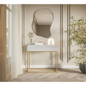 Consoletafel – 90 cm – wit met gouden poten – VELDIO Consoletafel – 90 cm – wit met gouden poten – VELDIO