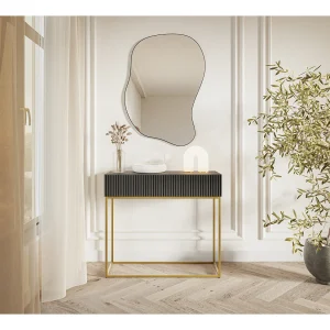 Consoletafel – 90 cm – zwart met gouden poten – VELDIO Consoletafel – 90 cm – zwart met gouden poten – VELDIO